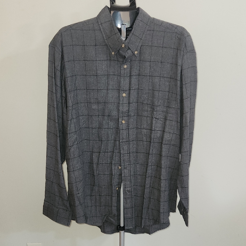 John Ashford Dark Gray Plaid Button Down Shirt. Size XXL.